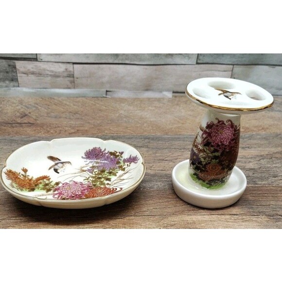 Shibata Japan 2 Piece Bathroom Set: Soap Dish, Toothbrush Holder To Cotton Core - Picture 1 of 10